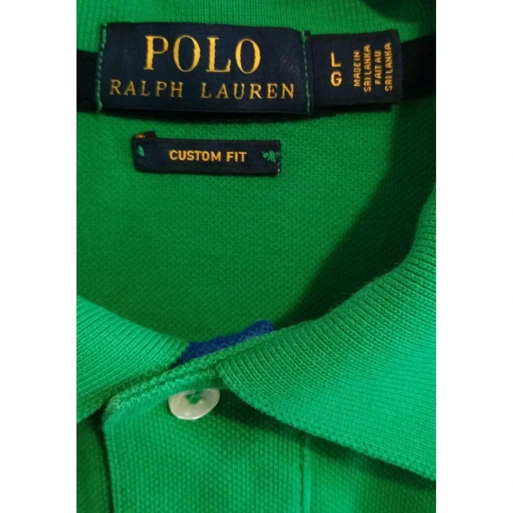 Polo Ralph Lauren Men's Green Solid Knit Polo Short Sleeve Custom Fit Big Pony L